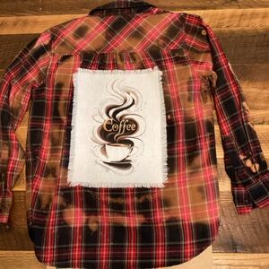 Red and Black Plaid Shirt with Coffee Design